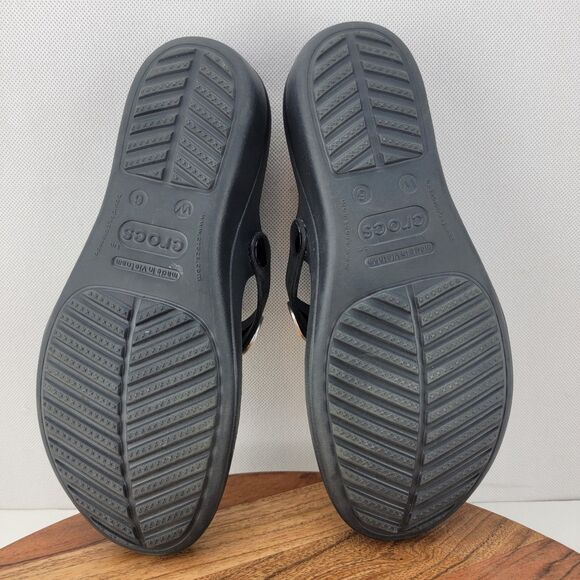 Crocs Womens Size 6 Black Sanrah Embellished Wedge Thong Sandals 204009 - Picture 7 of 9